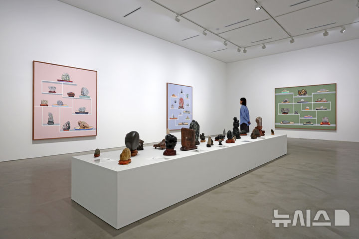 [서울=뉴시스] 박진희 기자 = 국제갤러리는 2일 서울 종로구 국제갤러리 K1에서 갈라 포라스-김(Gala Porras-Kim) 작가의 개인전 '자연 형식을 담는 조건' 기자간담회를 갖고 '수석(壽석 또는 水석)'에 대한 작가의 관심을 바탕으로 한 기술 신작을 선보이고 있다. 2025.09.02. pak7130@newsis.com