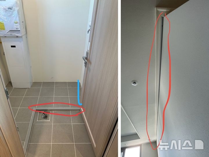 [포항=뉴시스] 안병철 기자 = 경북 포항 힐스테이트 환호공원 아파트에서 복도 벽면이 휘는 등 10만여 건에 달하는 하자가 발생했다.(사진=독자 제공) 2025.09.03. photo@newsis.com