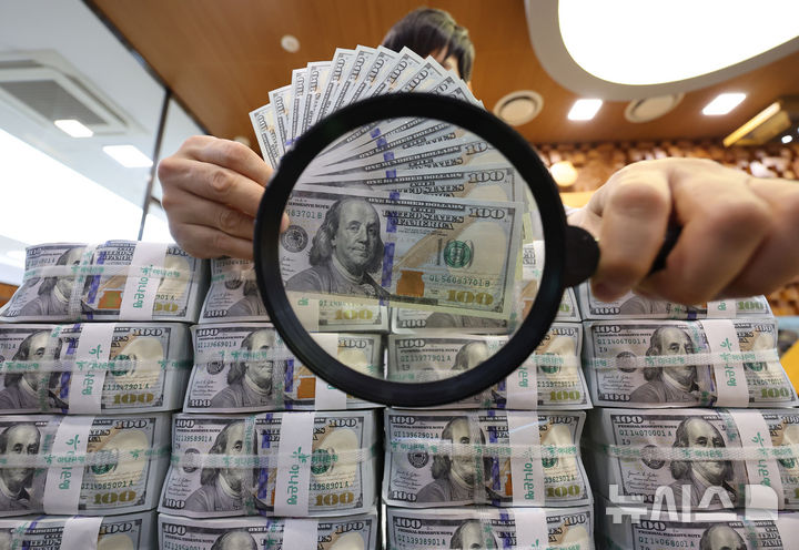 [서울=뉴시스] 배훈식 기자 = 서울 중구 하나은행 위변조대응센터에서 보유중인 달러를 정리하고 있다. 2025.09.03. dahora83@newsis.com