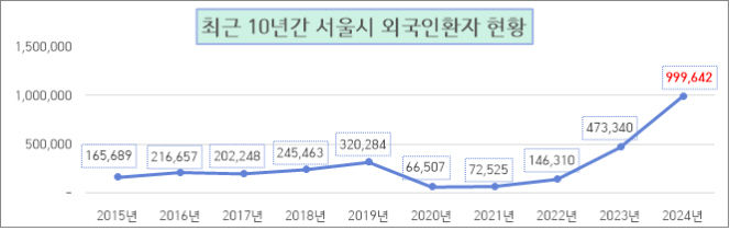 [서울=뉴시스] 10년간 서울시 외국인 환자 현황. 2025.09.04. (도표=서울시 제공) *재판매 및 DB 금지