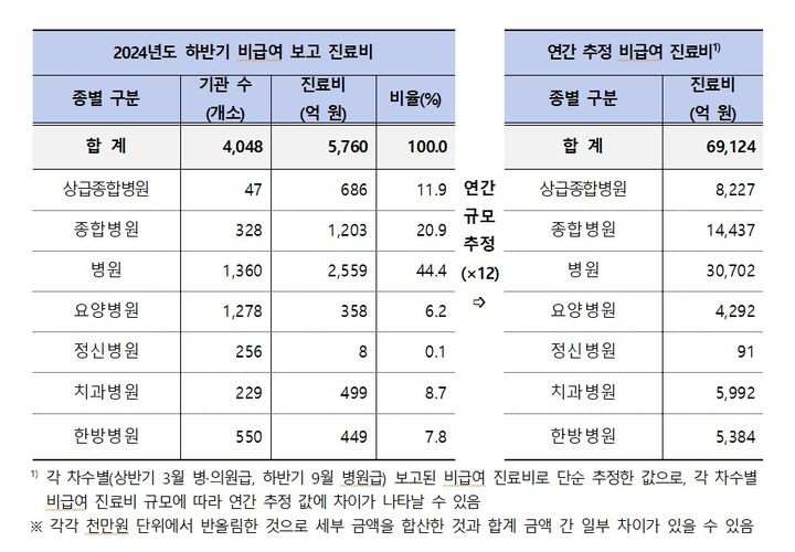 [세종=뉴시스] 2024년도 하반기 비급여 보고자료 주요 분석 결과(사진=보건복지부) *재판매 및 DB 금지
