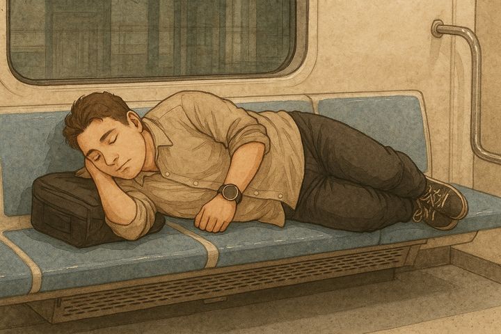 [서울=뉴시스] 지하철 좌석에 드러누운 남성의 모습. (사진=챗GPT) *재판매 및 DB 금지