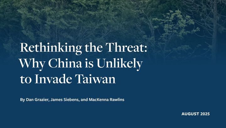'중국의 대만 침공 가능성 낮다'는 제하의 스팀슨센터 '보고서 표지. *재판매 및 DB 금지