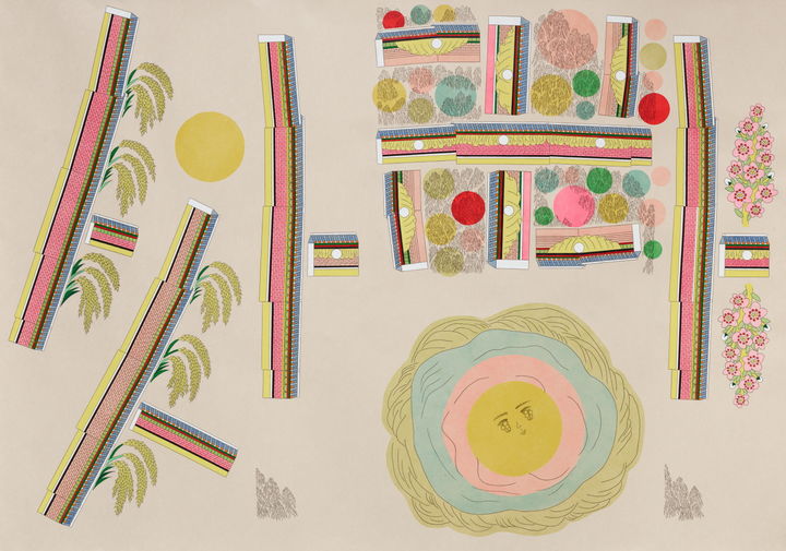 홍인숙, 싸랑 Ssarang, 2024, drawing and paper print on Korean paper, 152×260×4.5cm *재판매 및 DB 금지