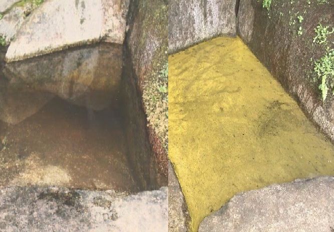 [뉴시스] 평소 샘물(왼쪽)과 금화수 현상을 보여주는 샘물(오른쪽). 2025.09.05. (사진=일본 매체 TBS 캡처). *재판매 및 DB 금지