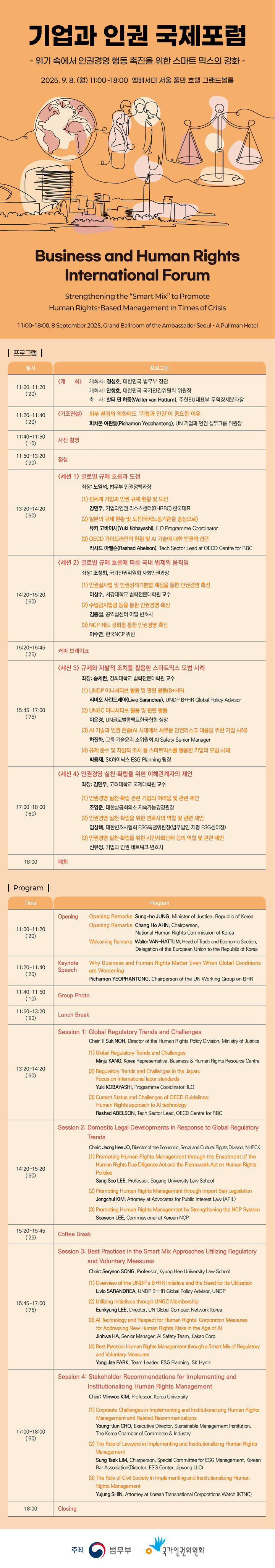 [서울=뉴시스] 국가인권위원회(인권위)와 법무부가 오는 8일 서울 앰배서더 풀만호텔에서 공동 개최하는 '기업과 인권 국제포럼' 홍보 포스터. (사진 제공=인권위) 2025.09.05. photo@newsis.com *재판매 및 DB 금지