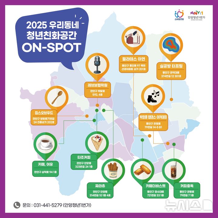 [안양=뉴시스] 생활밀착형 청년공간 지원사업 온스팟 이용가능 공간 10곳 (안내문=안양시 제공).2025.09.05. photo@newsis.com