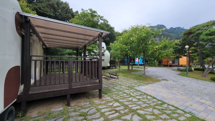 [봉화=뉴시스] 박종대 기자 = 8일 경북 봉화군 청량산 수원캠핑장에 설치된 동물 모양 카라반 시설이다. 리모델링 과정에서 이 시설들은 철거되고 대신 연인이나 노부부 등 2인용 소형 카라반이 들어서는 '이지캠핑존'으로 새롭게 조성될 예정이다. 2025.09.08. pjd@newsis.com *재판매 및 DB 금지