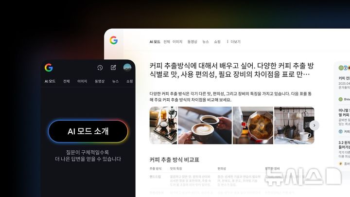 [서울=뉴시스] 구글은 9일 대화형 AI 검색 'AI 모드' 한국어 버전을 제공한다. (사진=구글 제공)