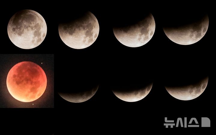 [제주=뉴시스] 우장호 기자 = 8일 오전 제주시 오라동에서 바라본 남서쪽 하늘 위로 달이 지구 그림자에 완전히 가려지는 개기월식 '우주쇼'가 진행되고 있다. 2025.09.08. woo1223@newsis.com