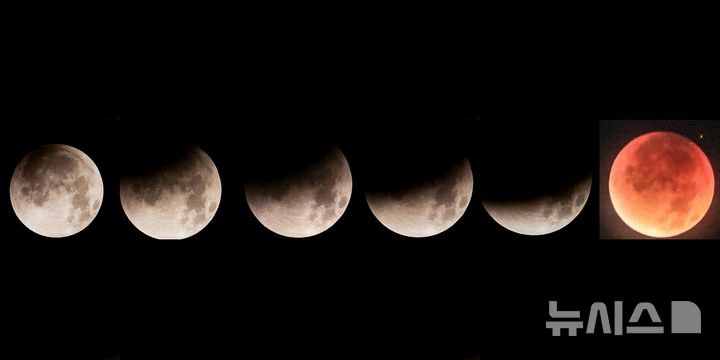 [제주=뉴시스] 우장호 기자 = 8일 오전 제주시 오라동에서 바라본 남서쪽 하늘 위로 달이 지구 그림자에 완전히 가려지는 개기월식 '우주쇼'가 진행되고 있다. 2025.09.08. woo1223@newsis.com