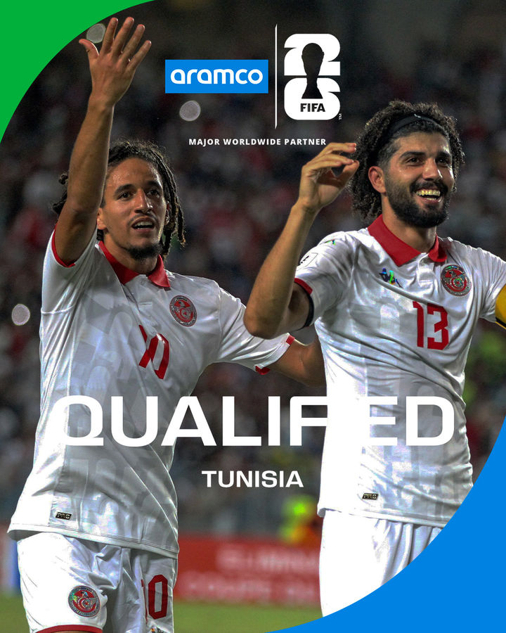 [서울=뉴시스] 2026 국제축구연맹(FIFA) 북중미 월드컵 본선 진출을 확정한 튀니지 축구 국가대표팀. (사진=FIFA SNS 캡처) 2025.09.09. photo@newsis.com *재판매 및 DB 금지