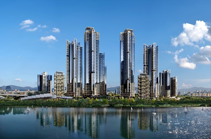 [서울=뉴시스] 현대건설이 제안한 압구정2구역 한강변 단지 전경. 2025.09.09. (자료=현대건설 제공) photo@newsis.com *재판매 및 DB 금지