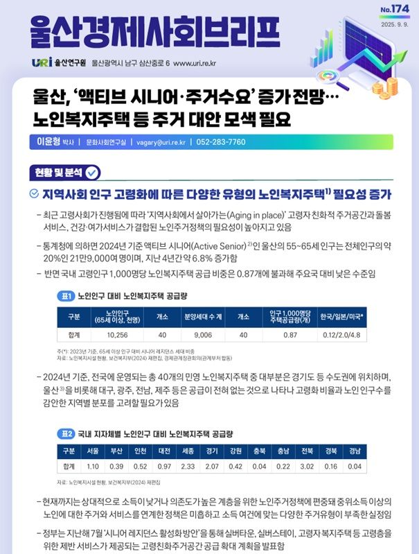 울산 액티브 시니어 증가…"노인 주거정책 세분화 필요"