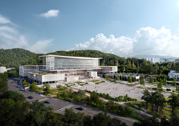 [서산=뉴시스] 2030년 상반기 개청을 목표로 하고 있는 충남 서산시 신청사 설계공모 당선작 ㈜종합건축사사무소 건원 컨소시엄 ‘타임 스케이프 서산’. (사진=서산시 제공) 2025.09.10. photo@newsis.com *재판매 및 DB 금지