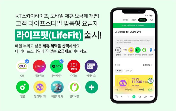 [서울=뉴시스] KT스카이라이프가 기존 제휴 선택형 모바일 요금제를 '라이프핏(LifeFit)'으로 개편했다. (사진=KT스카이라이프 제공) *재판매 및 DB 금지