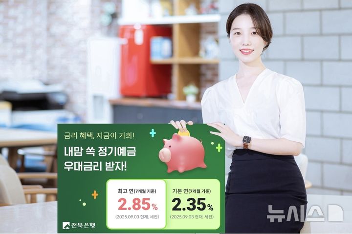 [전주=뉴시스]윤난슬 기자 = JB금융그룹 전북은행은 '내맘 쏙 정기예금' 가입 고객을 대상으로 연 0.2%의 우대금리를 제공하는 이벤트를 오는 10월 31일까지 진행한다고 10일 밝혔다. (사진=전북은행 제공) photo@newsis.com