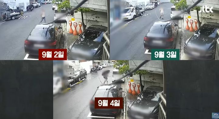 [서울=뉴시스] 창문을 통해 빌라 1층에 거주하는 여성의 샤워 장면을 훔쳐본 남성이 피해자 집 앞에서 잠복 중이던 경찰에게 붙잡혔다. (사진=JTBC 사건반장 갈무리) 2025.09.10 *재판매 및 DB 금지