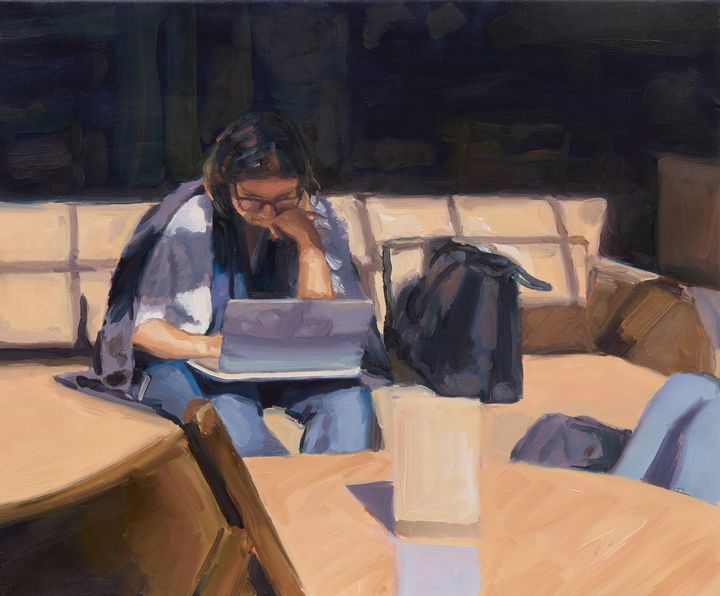 Thomas Cameron_ Woman on Laptop 2024 Oil on linen 50x60cm *재판매 및 DB 금지