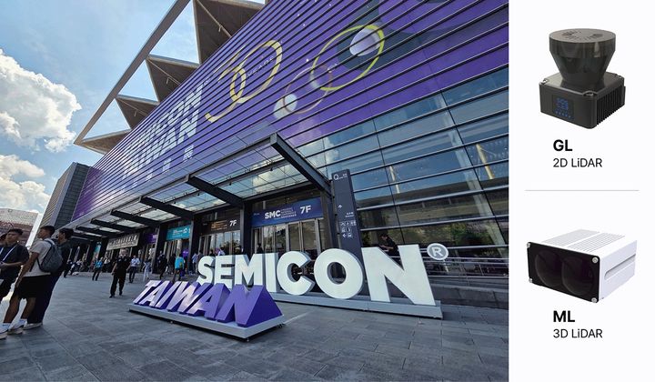 (왼쪽)세미콘 타이완 2025 현장 전경, (오른쪽)에스오에스랩의 주력 라이다 제품 GL 및 ML 시리즈. (사진=에스오에스랩) *재판매 및 DB 금지