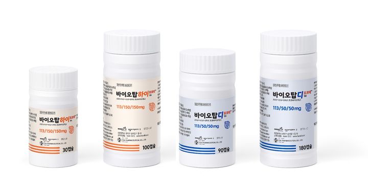 [서울=뉴시스] 바이오탑 포르테 시리즈(왼쪽부터 하이 포르테 2종, 디 포르테 2종) (사진=한올바이오파마 제공) 2025.09.11. photo@newsis.com *재판매 및 DB 금지