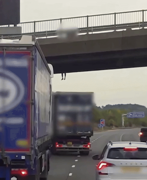 다리 위 매달린 남성…트럭 기지로 극적 구출(영상)