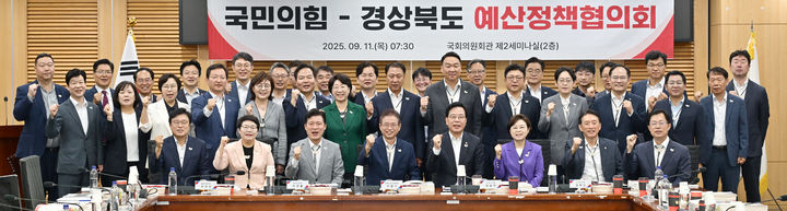 [안동=뉴시스] 11일 국회 의원회관에서 경북도 관계자들과 국민의힘 의원들이 예산정책협의회를 갖고 지역 주요 현안 해결과 내년도 국비 확보를 위한 협력을 다짐하고 있다. (사진=경북도 제공) 2025.09.11 photo@newsis.com *재판매 및 DB 금지