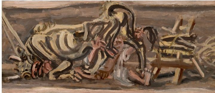 이중섭(1916~1956) 소와 아동. oil on paperboard 29.8×64.5cm, 1954. 시작가는 25억원이다. *재판매 및 DB 금지