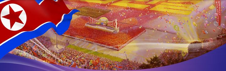 [서울=뉴시스] 9일부터 모스크바 전러시아 장식예술 박물관에서 열리고 있는 북한 미술 전시회를 소개하는 박물관 초기 화면. 우측에 ‘김정은 동지께 최대의 영광을 드립니다’는 현수막이 걸려 있다.(출처: 모스크바 전러시아 장식예술 박물관 홈페이지) 2025.09.12. *재판매 및 DB 금지