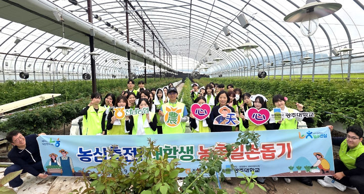 광주대학교 간호학과는 12~13일 이틀간 농협 전남본부 주관으로 곡성 지역 장미 농가에서 대학생 농업·농촌 현장학습과 봉사활동을 실시한다. (사진=전남농협 제공) photo@newsis.com *재판매 및 DB 금지