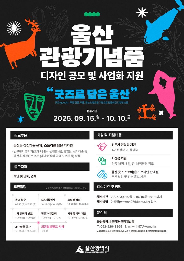 [울산=뉴시스] 울산시는 고부가가치 관광기념품(울산 굿즈) 개발을 위해 공모전을 개최한다고 15일 밝혔다. (사진= 울산시 제공) 2025.09.15.photo@newsis.com *재판매 및 DB 금지