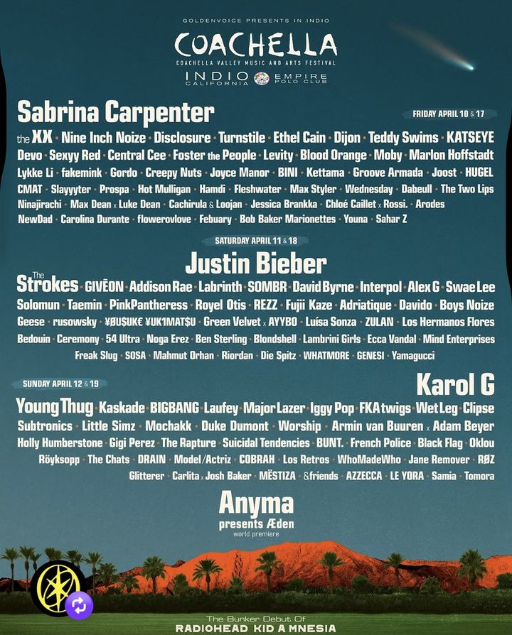 [서울=뉴시스] '2026 코첼라' 라인업. (사진 = 소셜미디어 캡처) 2025.09.16. photo@newsis.com *재판매 및 DB 금지