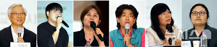 [순천=뉴시스] 이현행 기자 = 16일 오후 전남 순천만생태교육원에서 뉴시스광주전남본부와 전남교육청이 주최·주관한 교육활동보호포럼 '존중과 공존, 학교를 바꾸는 힘'에 참여한 발표자들. 왼쪽부터 전제상 공주교육대학교 교수·김준 전남교사노동조합 정책국장·이희진 화산중학교 학부모·김기륜 목포임성초등학교 교사·선은초 순천월전중학교 교장·방준수 보성중학교 수석교사. 2025.09.16. lhh@newsis.com