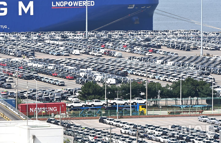 [평택=뉴시스] 김종택 기자 = 사진은 지난 16일 경기 평택시 포승읍 평택항 자동차 전용부두에 수출용 차량이 세워져 있는 모습. 2025.09.16. jtk@newsis.com