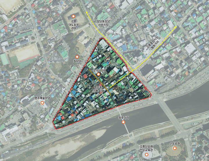 [강릉=뉴시스] 명주·남문동 상권활성화사업 위치도.(사진=강릉시 제공)photo@newsis.com *재판매 및 DB 금지