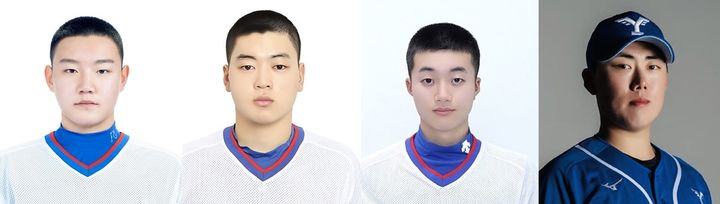 [광명=뉴시스]2026 KBO리그 신인 드래프트에서 지명을 받은 경기항공고 출신 선수들. 왼쪽부터 양우진·이주호·김건·윤성환.(사진=광명교육지원청 제공)2025.09.17.photo@newsis.com *재판매 및 DB 금지