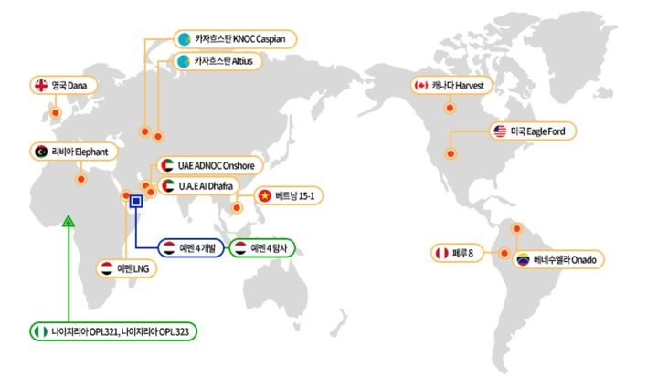 [세종=뉴시스]석유공사가 진행 중인 해외사업 개발 현황이다. (사진=석유공사 홈페이지 캡처) *재판매 및 DB 금지