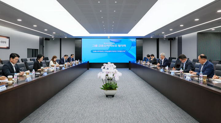 18일 서울 중구 우리금융 본사에서 임종룡 회장(오른쪽 가운데) 주재로 금융소비자보호 협의회가 열리고 있다. (사진=우리금융 제공) *재판매 및 DB 금지