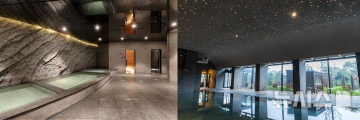 [경주=뉴시스] 5성급 프리미엄 리조트 소노캄 경주의 온천 사우나(左)와 웰니스 풀앤스파(右) 모습. photo@newsis.com