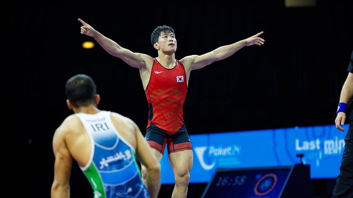 [서울=뉴시스] 정한재, 제106회 전국체육대회(전국체전) 레슬링 남자 일반부 그레코로만형 67㎏급 우승. 사진은 지난 9월 2025 세계레슬링연맹(UWW) 세계선수권대회 당시. (사진=UWW 홈페이지 캡처) 2025.09.22. photo@newsis.com *재판매 및 DB 금지