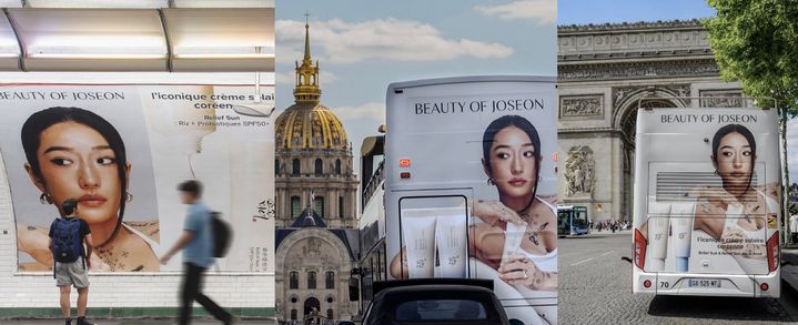 [서울=뉴시스] 구다이글로벌 산하 브랜드 조선미녀가 영국 런던과 프랑스 파리 등에서 옥외 광고를 선보이고 있다.(사진=조선미녀 인스타그램 캡처) *재판매 및 DB 금지