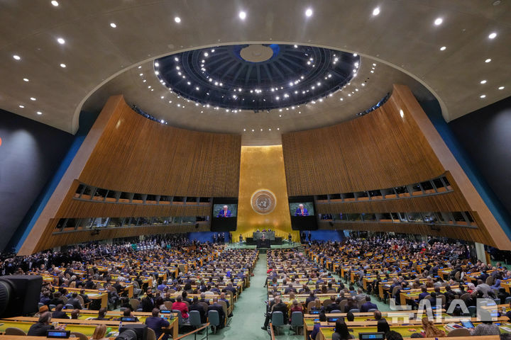 [뉴욕=AP/뉴시스] 유엔총회가 18일(현지 시간) 뉴욕 유엔본부에서 본회의를 열어 북한인권결의안을 별도 표결 없이 전원 동의(컨센서스)로 통과시켰다. (사진=뉴시스DB) 2025.12.19.