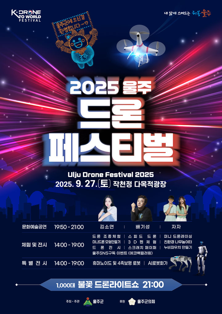 [울산=뉴시스] 울산 울주군은 오는 27일 울주군 작천정 다목적광장 일대에서 ‘2025 울주 드론페스티벌’을 개최한다고 23일 밝혔다. (사진= 울주군 제공) 2025.09.23.photo@newsis.com *재판매 및 DB 금지