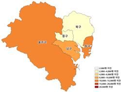 [울산=뉴시스] 구미현 기자 = 동남지방통계청이 23일 발표한 '울산 구군별 외국인 분포' 그림 (동남지방통계청 제공) 2025.09.23. photo@newsis.com *재판매 및 DB 금지