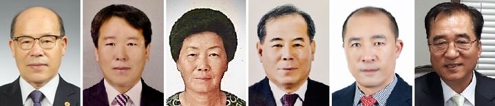 [남원=뉴시스] 남원시가 '2025 시민의 장' 수상자 6명을 선정했다고 23일 밝혔다. 왼쪽부터 ▲문화장 한종춘씨 ▲체육장 유호근씨 ▲효행장 최영희씨 ▲봉사장 조용봉씨 ▲산업노동장 안광섭씨 ▲애향장 박노일씨. *재판매 및 DB 금지