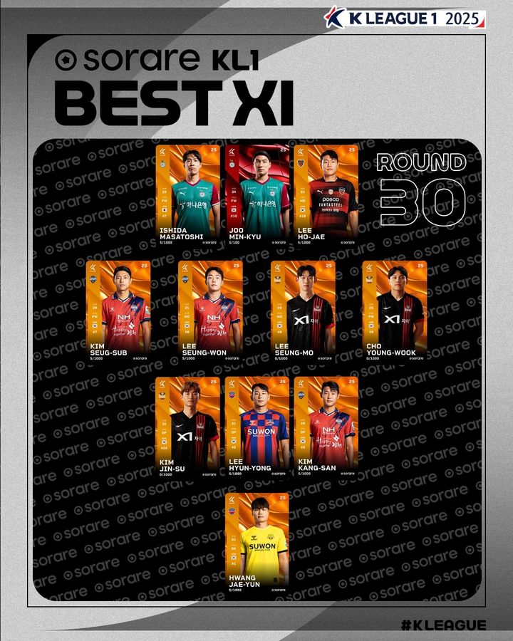 [서울=뉴시스] 하나은행 K리그1 2025 30라운드 베스트11 이미지. (사진=한국프로축구연맹 제공) *재판매 및 DB 금지