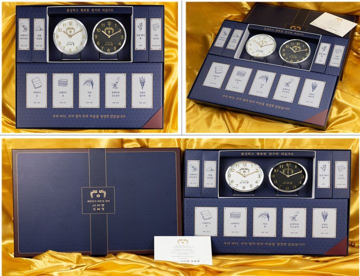 [서울=뉴시스]이재명 대통령이 취임 후 첫 추석 명절을 맞아 준비한 선물 모습. (사진=대통령실 총무비서관실 제공) 2025.09.23. photo@newsis.com *재판매 및 DB 금지