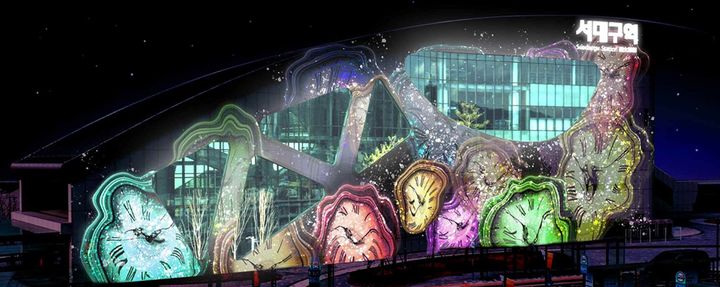 [대구=뉴시스] 대구 서구는 서대구역 1번 출구 외벽을 무대로 한 '미디어아트 전시행사'를 개최한다. (사진=대구 서구 제공) 2025.09.23. photo@newsis.com *재판매 및 DB 금지