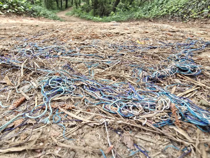 [광주=뉴시스] 광주 북구 삼각산 산책로 야자매트에서 발견된 플라스틱 섬유. (사진=광주환경운동연합 제공) 2025.09.24. photo@newsis.com *재판매 및 DB 금지