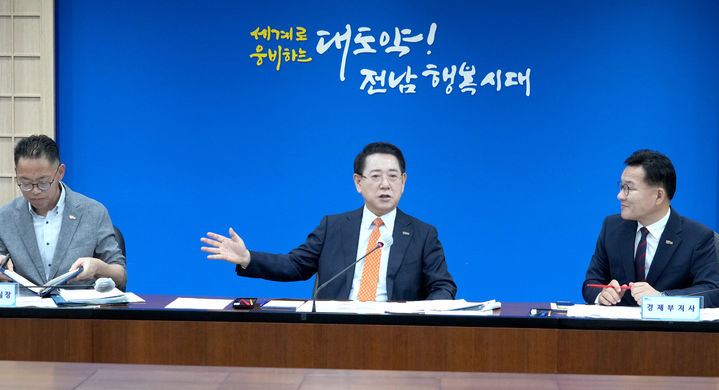 [무안=뉴시스] 김영록 전남도지사가 24일 청사 서재필에서 전남 에너지 미래도시 첫 회의를 주재하고 있다. (사진=전남도 제공) 2025.09.24. photo@newsis.com *재판매 및 DB 금지